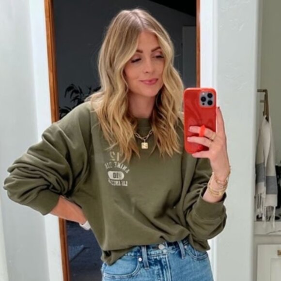 EXCELLENT CONDITION Anine Bing Archer Army Green Graphic Cotton Sweatshirt Sz: M - Picture 2 of 10